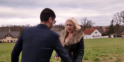 Blonde with big tits gets fucked on a wooden table