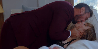 Thick blonde with a hairy pussy is eaten out and teased