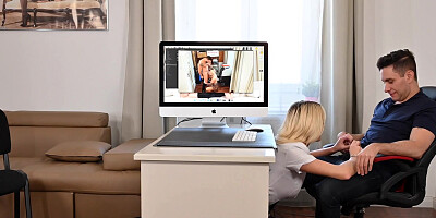 Sex in the office with curvy secretary Lucette Nina