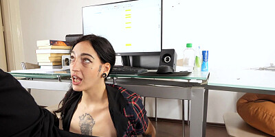 Lustful secretary spread her legs in front of the boss