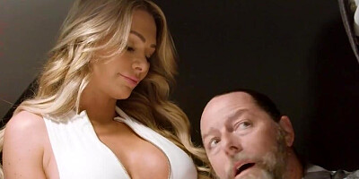 Blonde with big boobs is going to surrender to his boner