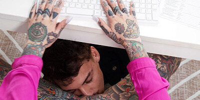 Tattooed Slut In The Office Fucks The Employee On The Desk