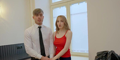 Teen couple has to stop fucking on their principal's desk