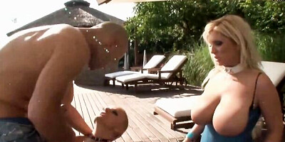 Glamorous sluts getting butt holes drilled in orgy by the swimming pool