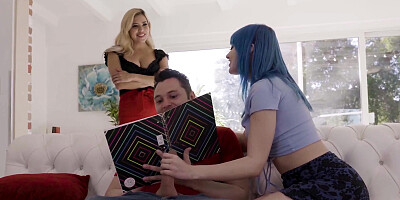 Blue-haired vixen with perfect boobs gets what she wanted