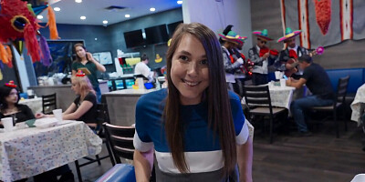 Cute brunette sneaks away in the bathroom to get fucked