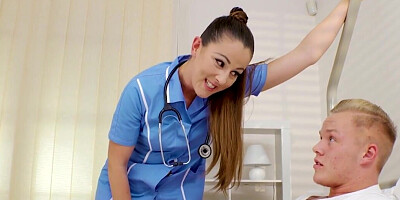 MILF nurse Valentina Ross checks on a young dick's erection