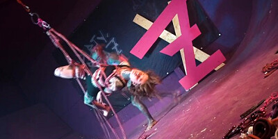 Dirty lady at tattoo bondage video