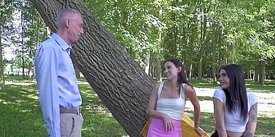 Threesome With Old Man Outdoor