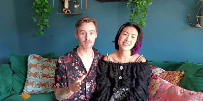 Dan and Sushi putting on a show in front of the camera
