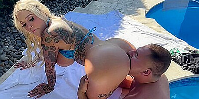 Kali Roses - Tatted White Girl Pool Side Creampie