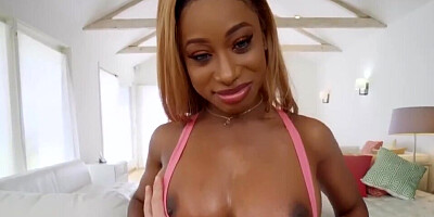 Busty ebony Kinsley Karter bounces her ass on a white cock