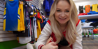 Big booty blonde teases a man for sex on the floor