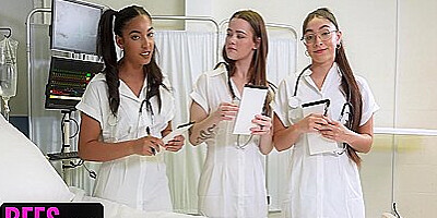 Three Hot Doctors Take Turns Bouncing Up And Down On Lucky Patients Dick