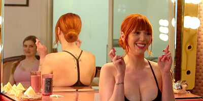Busty redhead MILF's nuru session with a teen couple