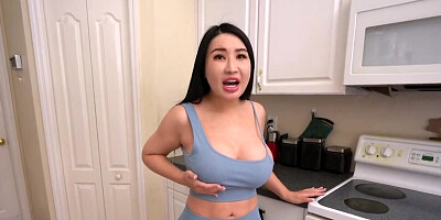 Stepmom with big tits wants his big step boner inside