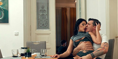 PAWG brunette wears sexy lingerie and gets a man hard