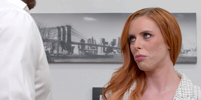 Redhead Jessica Aaren with fake tits gets fucked hard in the office