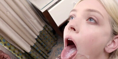 Giant black cock for a petite hairy blonde in a hotel room