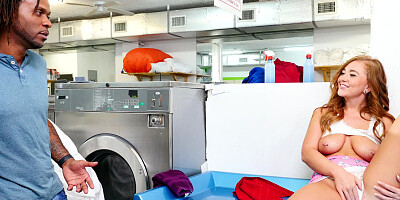 Cutie Callie Black sucks BBC and slides on it in the laundry room