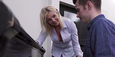 Blonde in white lingerie knows her stepson is a good fucker
