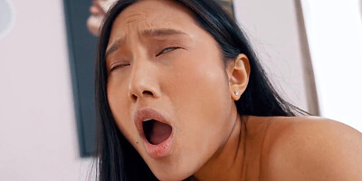 Fingering a tight Asian pussy makes an older guy want to fuck it