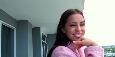 Pretty lassie with beautiful smile has sex with her boyfriend in hotel