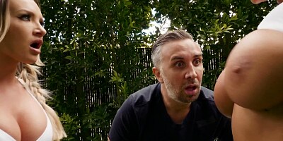 August Taylor and Cali Carter play with porn soccer with Keiran Lee