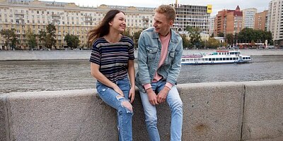 Young Russian girl seduced by a pickup truck and had sex with a new fr