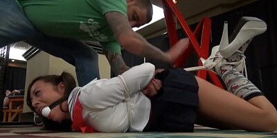 Hogtied in public