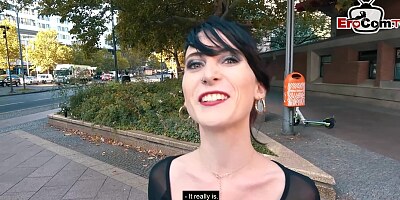 German skinny punk student teen public pick up street casting for EroCom Date POV