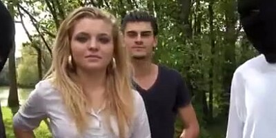 Sexy blonde 20y first gangbang