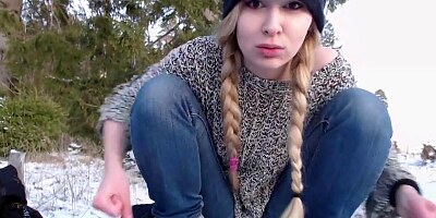 College girl Slut Playing Out In The Snow