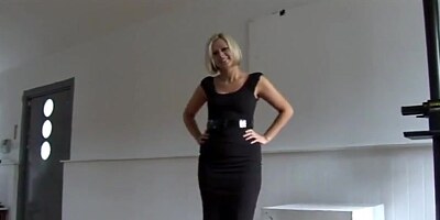 Amazing blonde slaps strokes a cock