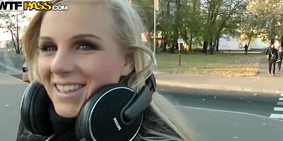 Blue- eyed blonde woman does not want that her lover takes his dick out of her ass