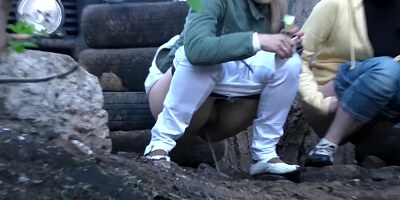 Girls desperate public peeing. Outdoor spy pee
