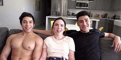 Two handsome guys, Jacob Booker and Andre Willis are fucking Monica Scott, at the same time