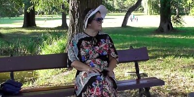 Hairy mature in transparent dress