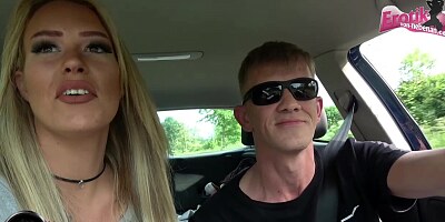 German blonde milf hitchiker outdoor fuck at car