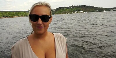 Natural titted European taking money