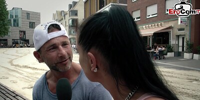 German skinny brunette milf public street casting pick up for porn