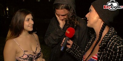 German public street casting pick up with young big boobs teen and a tourist
