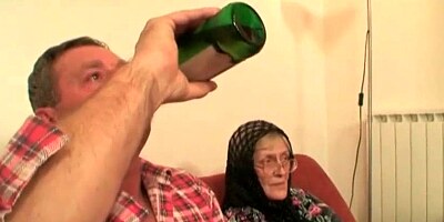 Hot babe helps granny to sucks a cock