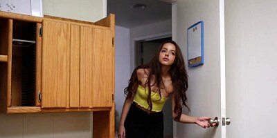 Girl with red hair and her roommate enjoy scissoring on the bed