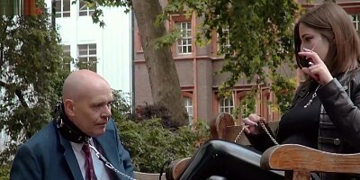 CRUEL ENGLISH FEMDOM - VERY PUBLIC FOOT SLAVE Full length. Mistress Evilyne