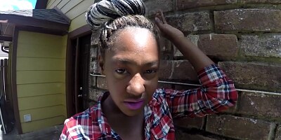 Big black cock sucked by a cute black teen POV