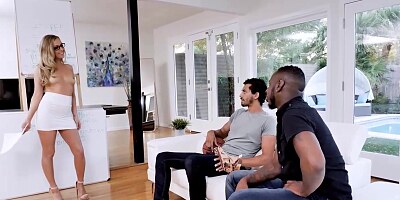 Frisky blonde babe, Karla Kush seduced two black guys and had a wild threesome with them