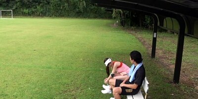 Sporty teen on the baseball field shows off her sexy attributes