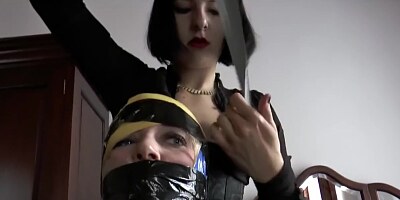 Bondage wraparound tape gagged