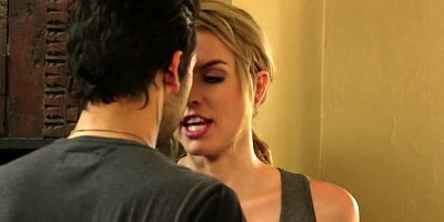 A blonde with a nice rack is on the sofa, fucked hard in her wet pussy